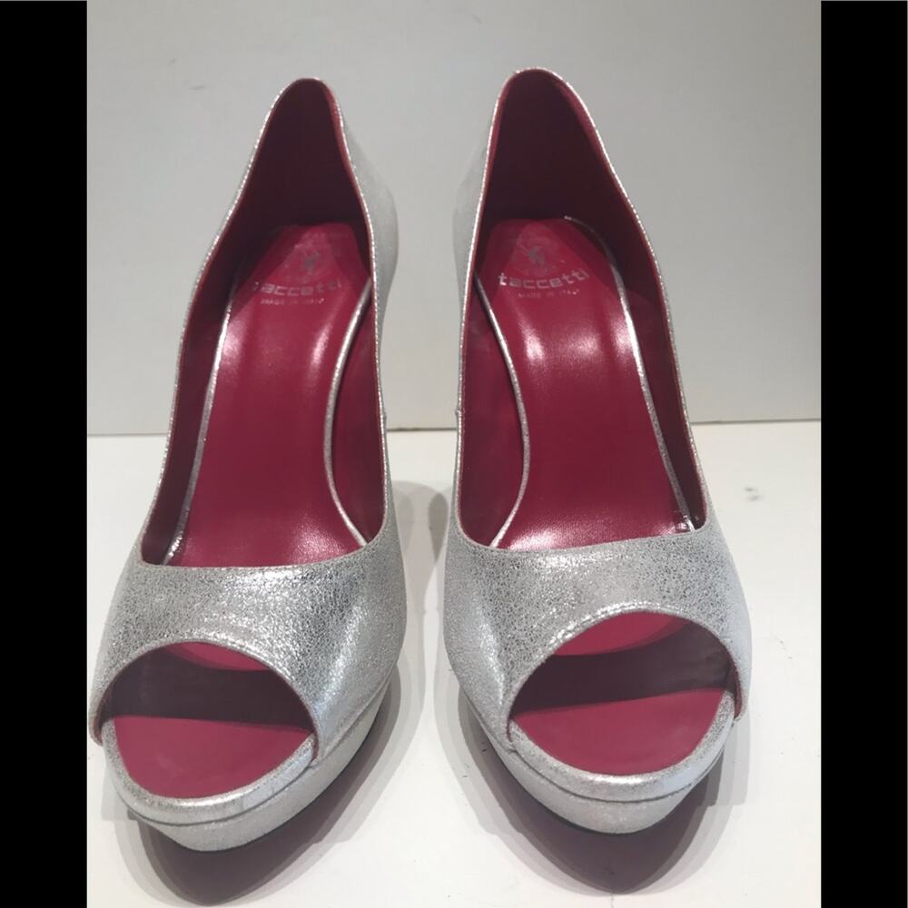 Tacetti matte silver peep toe platform